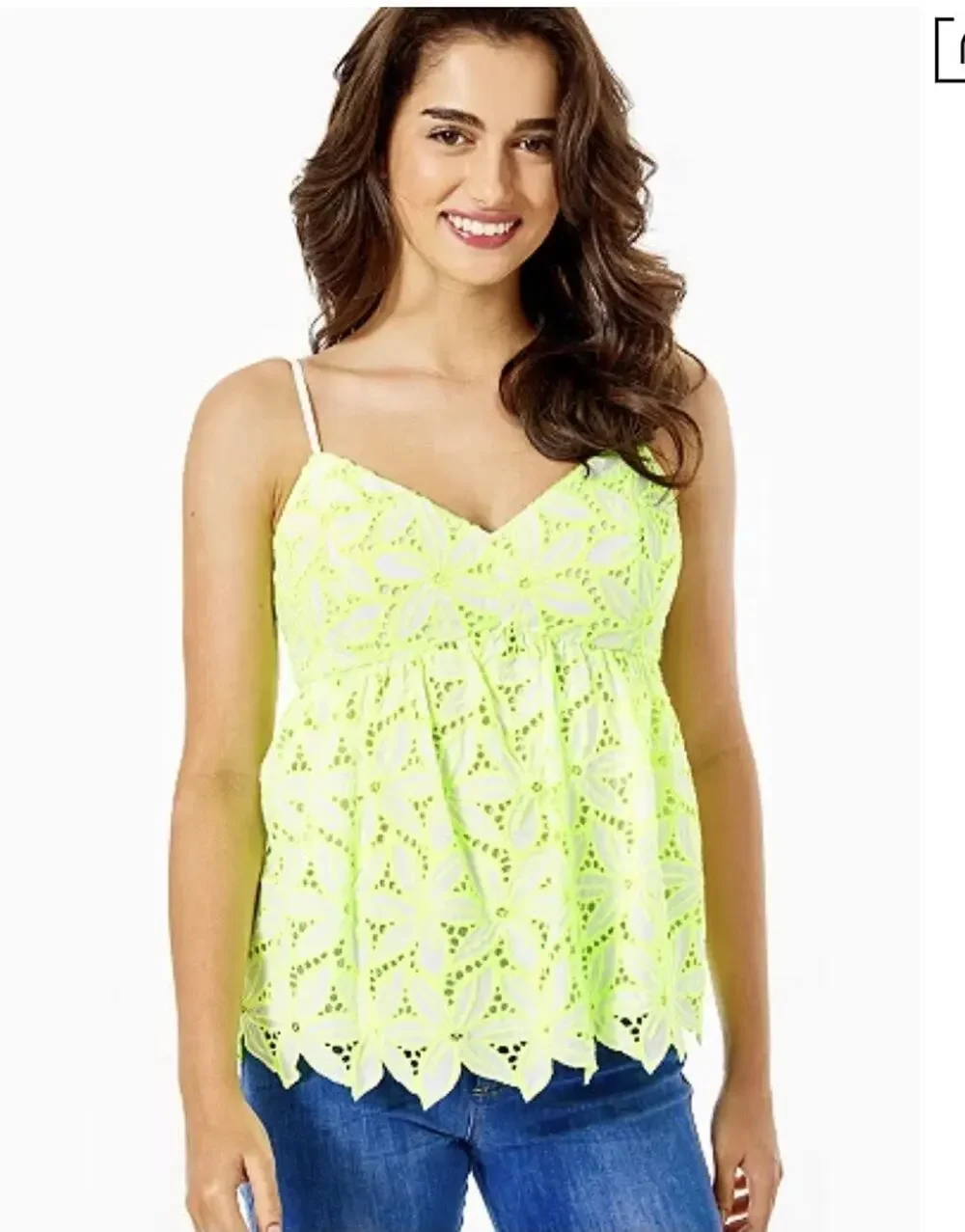 Lilly Pulitzer Mellie Eyelet Top Y2K Pepino yellow Mambo Eyelet Size 00 A006799